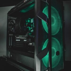 black computer tower on table